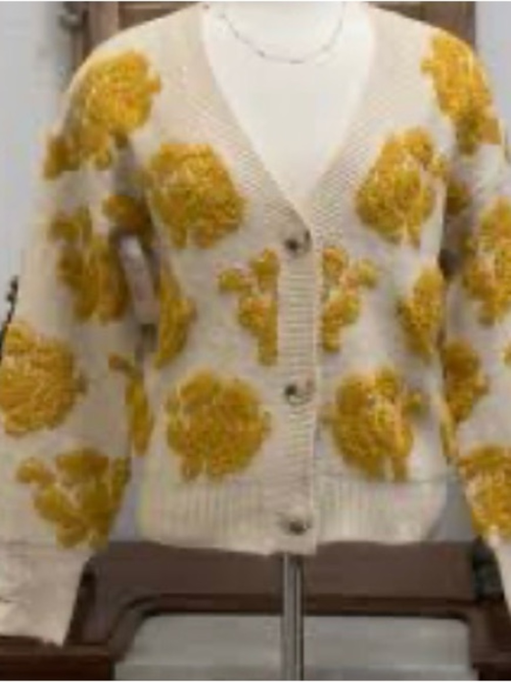 Mystree Cream Cardigan with Mustard Floral Texture